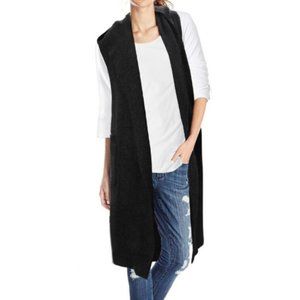 Brand New! Womens Wool Mixed Knit Open Cardigan Knee Length Hooded Vest, Black